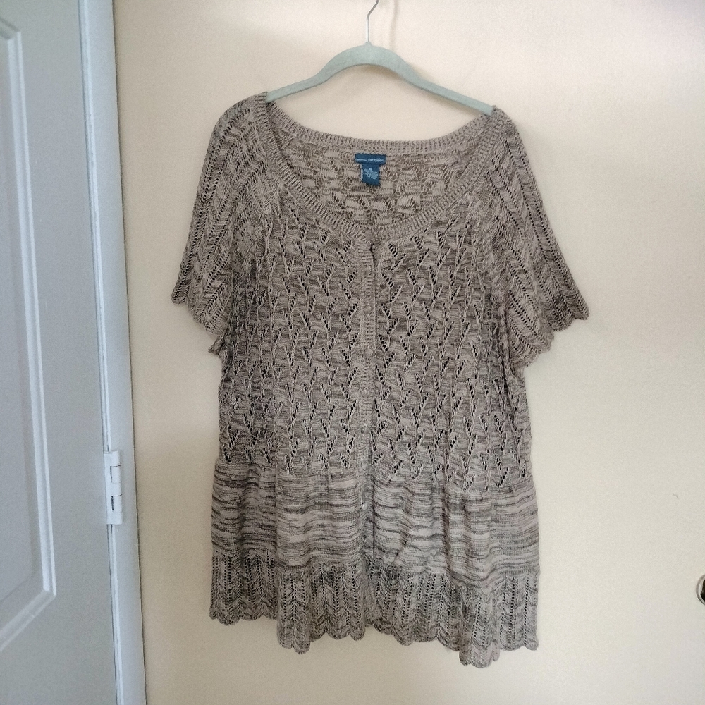 Parkside Cotton Beige Short Sleeve Button Lightweight Knit Cardigan 1X Office